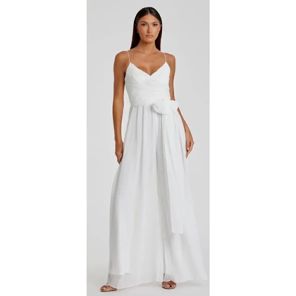 IEENA FOR MAC DUGGAL Flowy Faux Wrap Jumpsuit in White Size XL